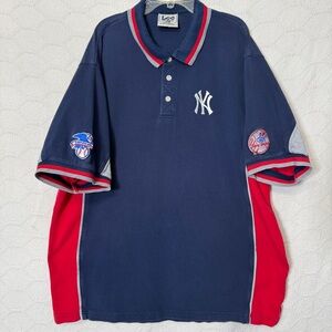 Vintage Yankees Lee Sport Polo XL MLB Patch Navy Red 90s Fan Gear